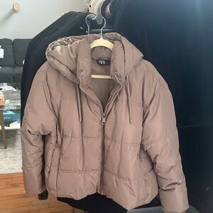 Zara Women's Brown Puffer Jacket